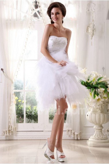 Tulle and Satin Strapless Short Ball Gown with Embroidery