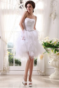 Tulle and Satin Strapless Short Ball Gown with Embroidery