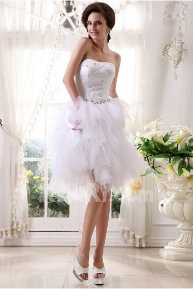 Tulle and Satin Strapless Short Ball Gown with Embroidery