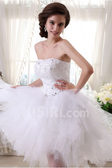 Tulle and Satin Strapless Short Ball Gown with Embroidery