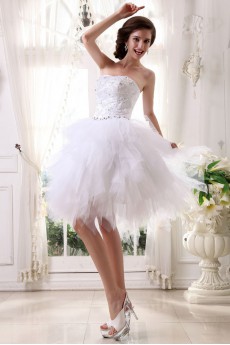 Tulle and Satin Strapless Short Ball Gown with Embroidery