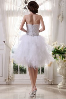 Tulle and Satin Strapless Short Ball Gown with Embroidery