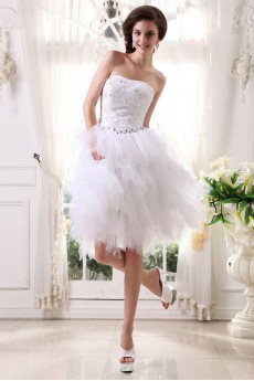 Tulle and Satin Strapless Short Ball Gown with Embroidery