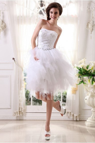 Tulle and Satin Strapless Short Ball Gown with Embroidery