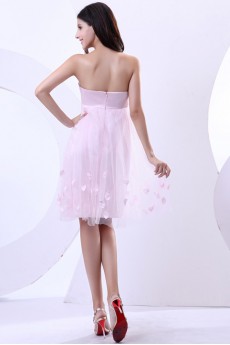 Yarn and Satin Strapless Short A-line Dress with Applique