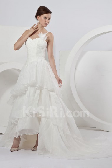 Organza Sweetheart A-line Dress with Ruffle and Flower