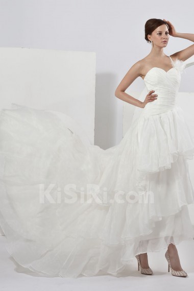 Organza Sweetheart A-line Dress with Ruffle and Flower