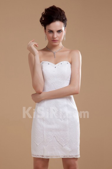 Satin and Lace Sweetheart Short Dress with Embroidery 