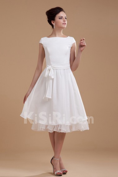 Chiffon Boat Neckline Short A-line Dress with Sash and Ruffle