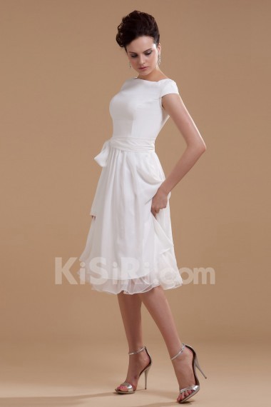 Chiffon Boat Neckline Short A-line Dress with Sash and Ruffle