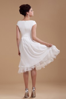 Chiffon Boat Neckline Short A-line Dress with Sash and Ruffle