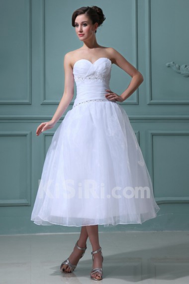 Tulle and Satin Sweetheart Tea-Length Ball Gown