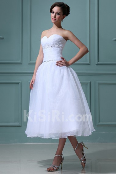 Tulle and Satin Sweetheart Tea-Length Ball Gown