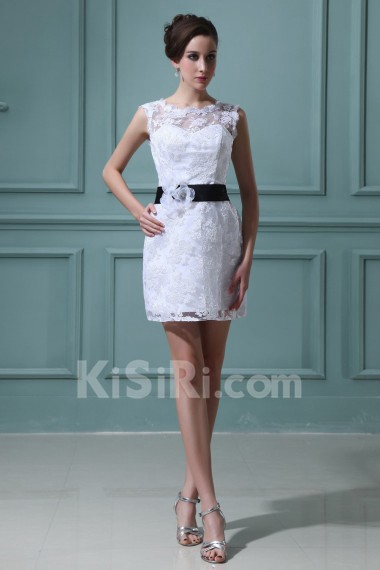 Lace Bateau Neckline Short Dress with Flowers