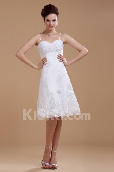 Satin and Lace Spaghetti Straps Short A-line Dress with Beaded