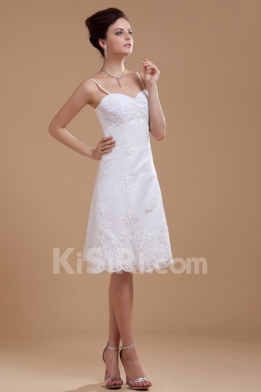 Satin and Lace Spaghetti Straps Short A-line Dress with Beaded