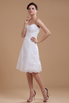 Satin and Lace Spaghetti Straps Short A-line Dress with Beaded