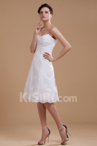 Satin and Lace Spaghetti Straps Short A-line Dress with Beaded