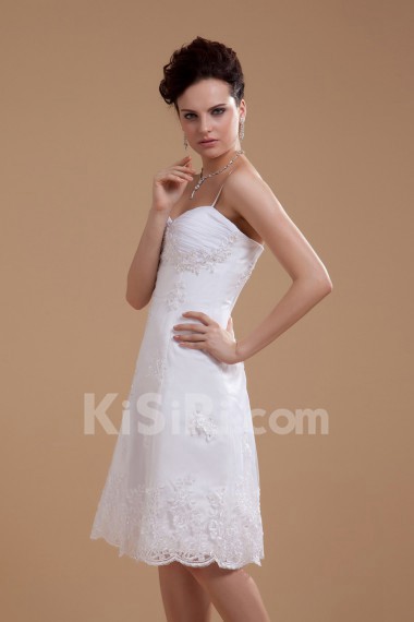 Satin and Lace Spaghetti Straps Short A-line Dress with Beaded