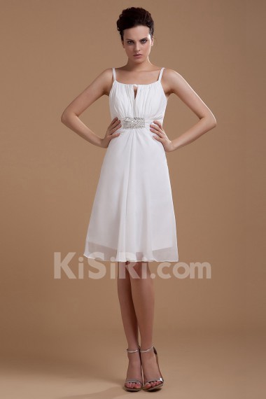 Chiffon Spaghetti Straps Short A-line Dress with Embroidery