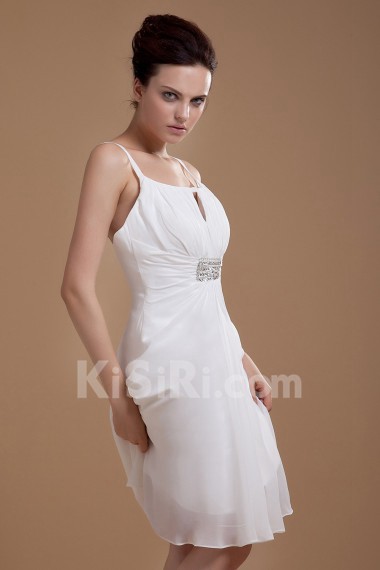 Chiffon Spaghetti Straps Short A-line Dress with Embroidery