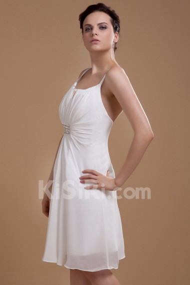 Chiffon Spaghetti Straps Short A-line Dress with Embroidery