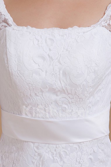 Lace Square Neckline Short Dress with Half-Sleeves