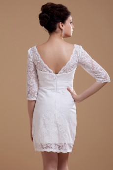 Lace Square Neckline Short Dress with Half-Sleeves