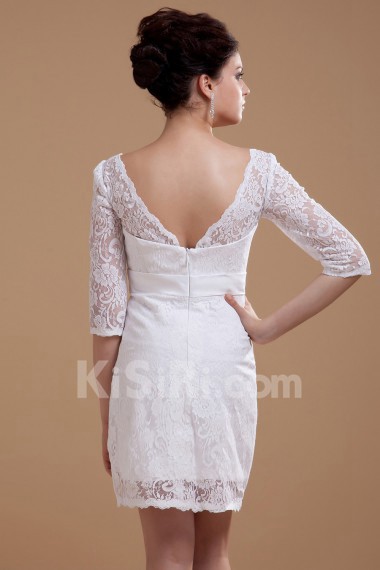 Lace Square Neckline Short Dress with Half-Sleeves