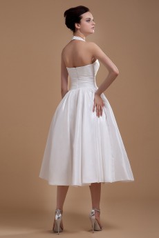 Satin Halter Neckline Tea-Length A-line Dress with Sash