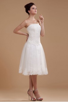 Satin and Organza Strapless Short A-line Dress