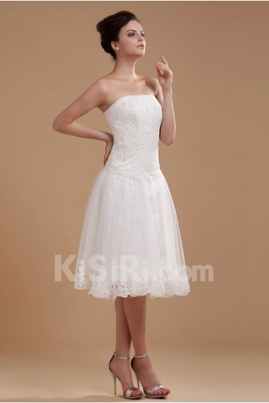 Satin and Organza Strapless Short A-line Dress