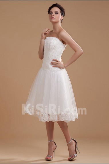 Satin and Organza Strapless Short A-line Dress