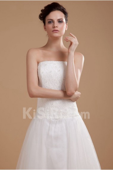 Satin and Organza Strapless Short A-line Dress