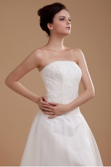 Satin and Organza Strapless Short A-line Dress