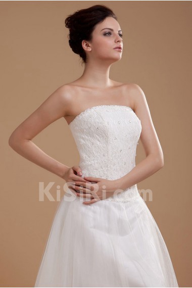 Satin and Organza Strapless Short A-line Dress