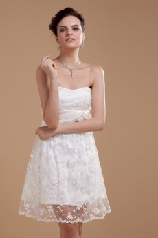 Satin Scoop Neckline Short A-line Dress with Embroidery 