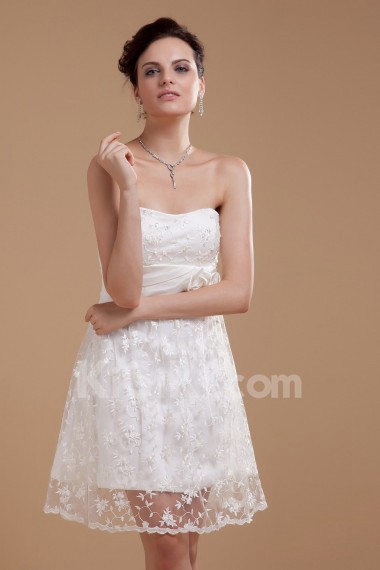 Satin Scoop Neckline Short A-line Dress with Embroidery 