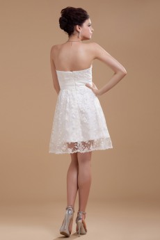 Satin Scoop Neckline Short A-line Dress with Embroidery 