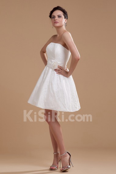 Satin Strapless Short Dress with Embroidery 