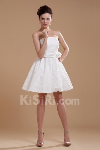 Satin Strapless Short Dress with Embroidery 