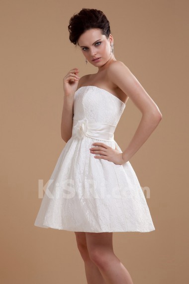 Satin Strapless Short Dress with Embroidery 