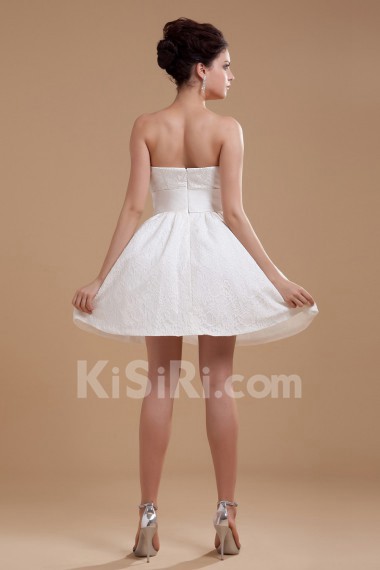 Satin Strapless Short Dress with Embroidery 