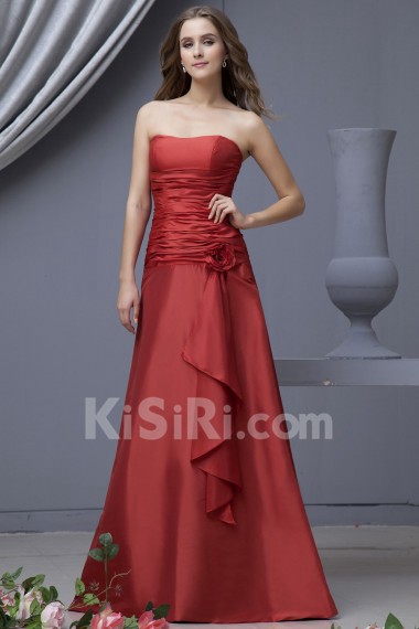 Satin Scoop Neckline Floor Length A-line Dress with Hand-made Flower