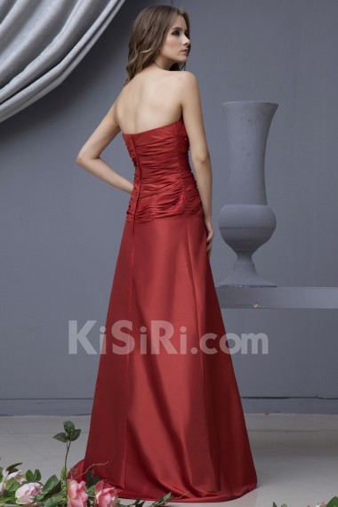 Satin Scoop Neckline Floor Length A-line Dress with Hand-made Flower