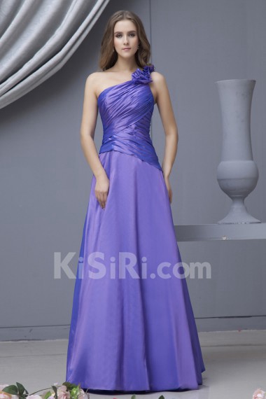 Taffeta One-Shoulder Floor Length A-line Dress with Ruffle