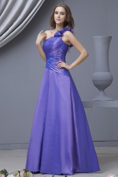 Taffeta One-Shoulder Floor Length A-line Dress with Ruffle