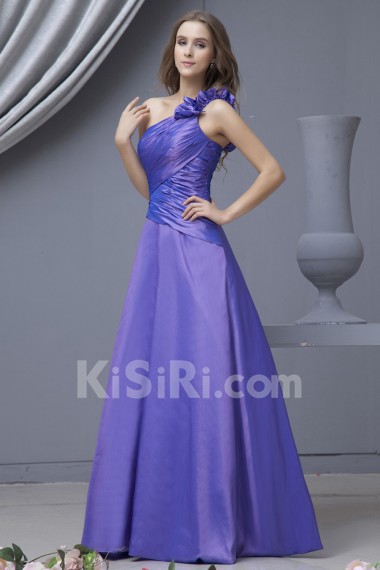 Taffeta One-Shoulder Floor Length A-line Dress with Ruffle