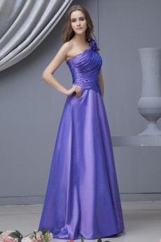 Taffeta One-Shoulder Floor Length A-line Dress with Ruffle