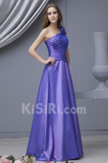 Taffeta One-Shoulder Floor Length A-line Dress with Ruffle